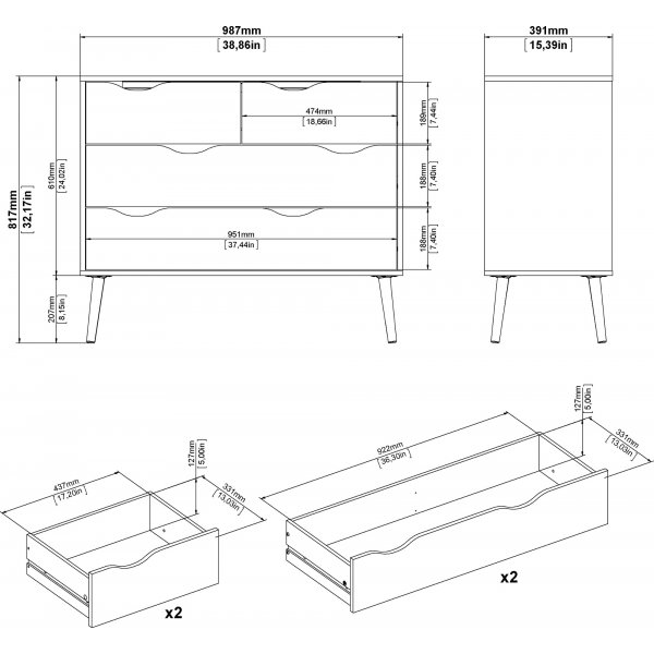 Oslon lipasto 4 laatikolla - Valkoinen/tammi Oslon lipasto 4 laatikolla - Valkoinen/tammi