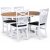 Fitchburg Food Group; pyöreä ruokapöytä 106 /141 cm - Valkoinen / öljytty tammi, 4 Fårö-tuolia ristillä selkänojalla, istuin mus