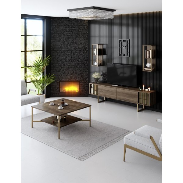 Erki sohvapöytä 80 x 80 cm - Pähkinä/kulta Erki sohvapöytä 80 x 80 cm - Pähkinä/kulta