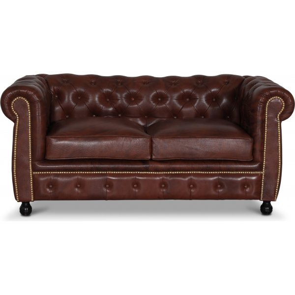 Old England 2-istuttava Chesterfield-sohva aitoa nahkaa, vanhentunutta