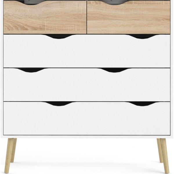 Oslon lipasto 5 laatikolla - Valkoinen/tammi Oslon lipasto 5 laatikolla - Valkoinen/tammi