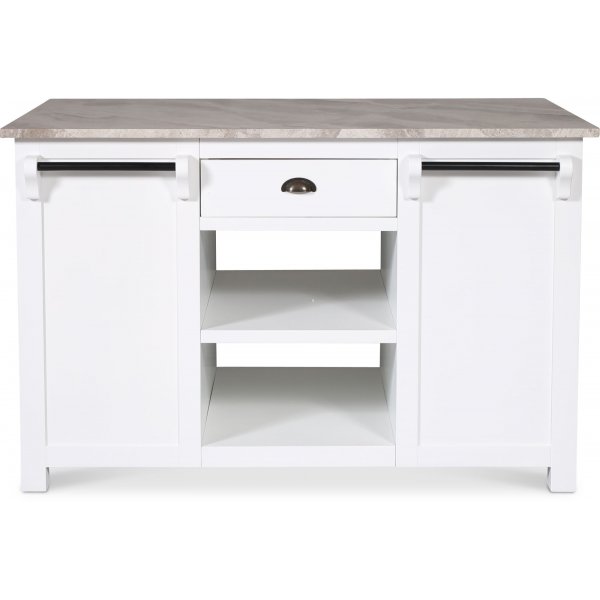 Heritage Kitchen Island marmorinen kansi - Valkoinen runko / harmaa-beige marmori