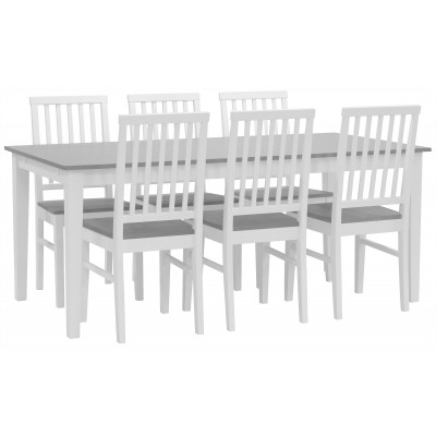 Ruokailuryhmä: Fårö ruokapöytä 180x90 cm ja 6 Fårö tuolia - valkoinen/harmaa