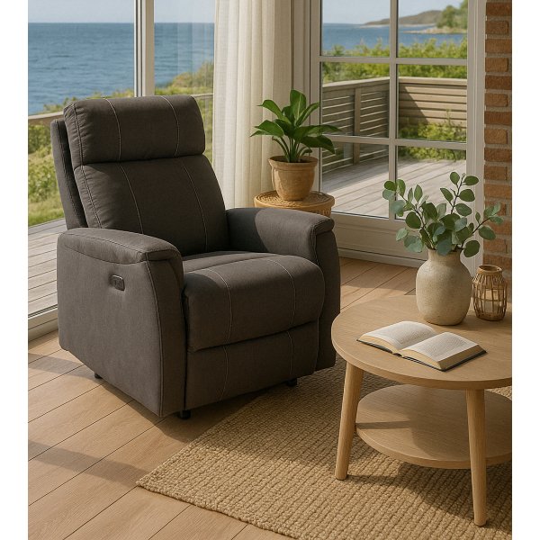 Enjoy Elof, shkinen recliner - Antrasiitinvrisell mikrokuitukankaalla verhoiltu nojatuoli