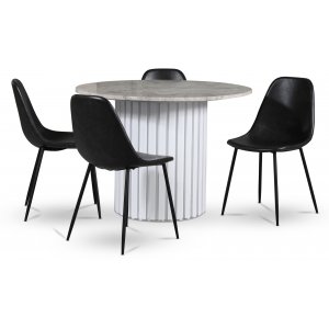 Empire ruokailuryhm 105 cm sis. 4 Bjurtrsk mustaa tuolia - Hopea Diana marmori / Valkoinen slepuujalusta