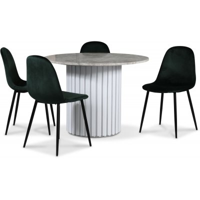 Empire ruokailuryhm 105 cm sis. 4 Carisma tummanvihre tuolia - Hopea Diana marmori / Valkoinen slepuujalusta