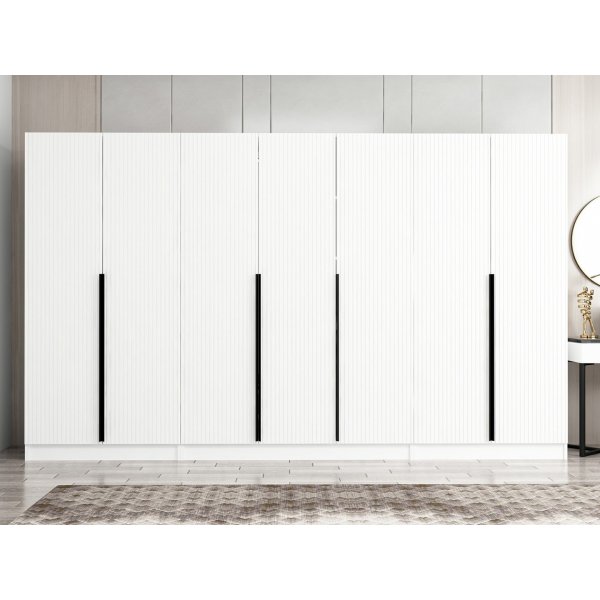 Cikani vaatekaappi 315x52x210 cm, variantti A - Valkoinen