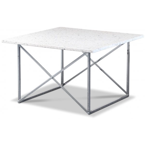 Terrazzo-sohvapyt 75x75 cm - Bianco Terrazzo & Kromattu Cross-runko