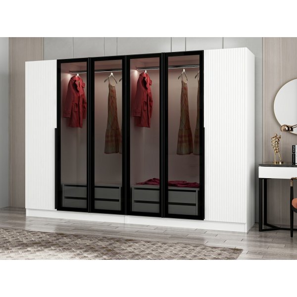 Cikani vaatekaappi peiliovilla 225x52x210 cm - Valkoinen