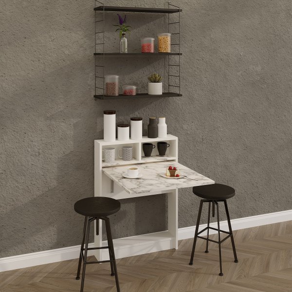 Kiinnitetty taitettava pöytä - Carraran marmoria Kiinnitetty taitettava pöytä - Carraran marmoria