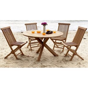 Ruokailuryhmä Saltö: Saltö pyöreä pöytä Ø120 cm sisältäen 4 teak-tuolia Ruokailuryhmä Saltö: Saltö pyöreä pöytä Ø120 cm sisältäen 4 teak-tuolia
