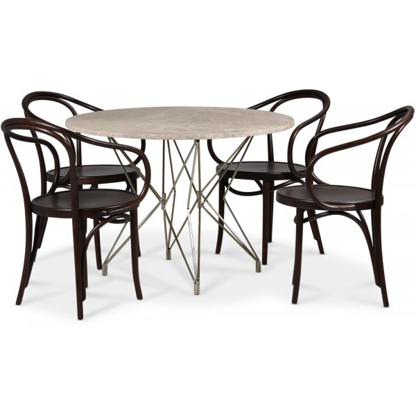 Elintarhan ruokailuryhm 105 cm sis. 4 taivutettua puurunkoista tuolia No30 Classic - Messinki / Beige Empradore