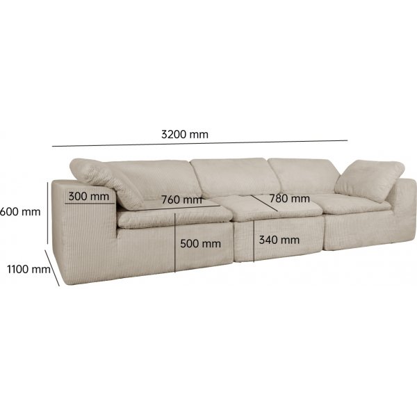 Sohva 320 cm beige sametti Sohva 320 cm beige sametti