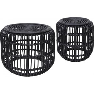 Edsta sohvapöytäsetti Ø60/45 cm - rottinki/musta Edsta sohvapöytäsetti Ø60/45 cm - rottinki/musta