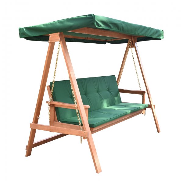 Kokoontaitettava puinen riippumatto vihre�ll� katolla