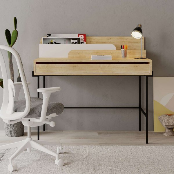 Leila kirjoituspöytä 108x60 cm - Tammi/valkoinen Leila kirjoituspöytä 108x60 cm - Tammi/valkoinen