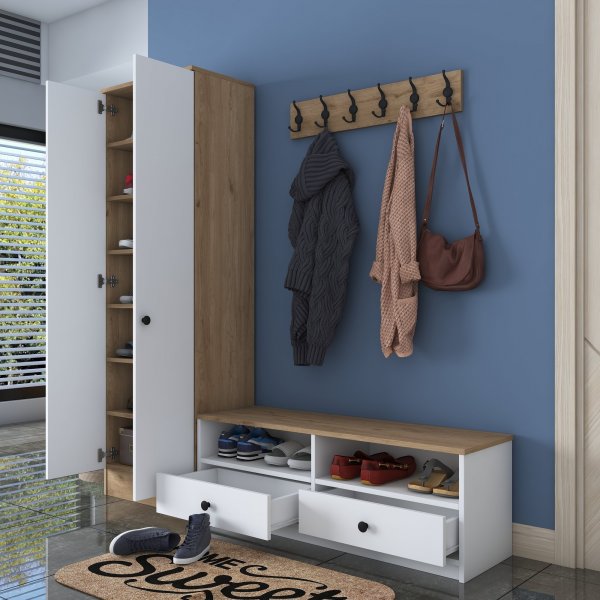 Muodikkaat aulakalusteet - Valkoinen/p�hkin�