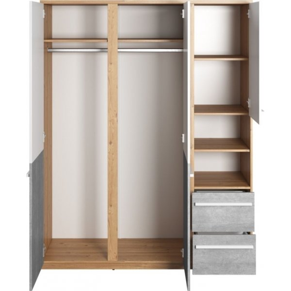 Plano vaatekaappi 150 cm - Nash tammi/valkoinen/harmaa