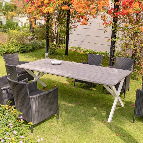 Oxford-ruokapöytä 220 cm - Valkoinen/harmaa + Huonekalujen tahranpoistoaine Oxford-ruokapöytä 220 cm - Valkoinen/harmaa + Huonekalujen tahranpoistoaine