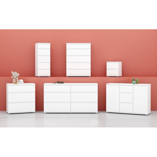 Nova-lipasto, valkoinen, 5 laatikkoa, leveys 40 cm ja korkeus 106,5 cm + Huonekalujen tekstiilien puhdistus