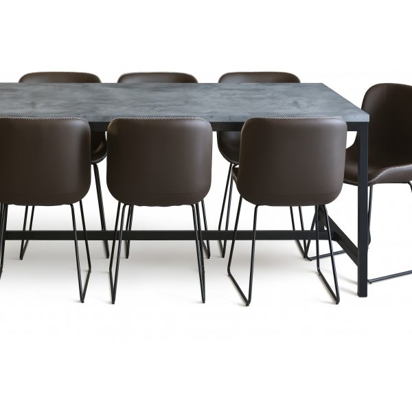 Texas ruokailuryhmä 8 Texas ruokapöydän tuolia Brown PU + Texas ruokapöytä betoni 200x100 cm Texas ruokailuryhmä 8 Texas ruokapöydän tuolia Brown PU + Texas ruokapöytä betoni 200x100 cm