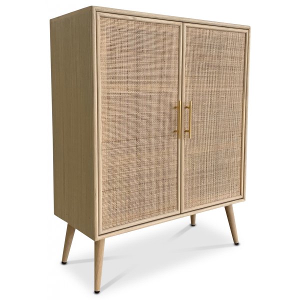 Käsintehty kaappi puusta ja luonnonrottingista - React + Huonekalujen jalat Käsintehty kaappi puusta ja luonnonrottingista - React + Huonekalujen jalat