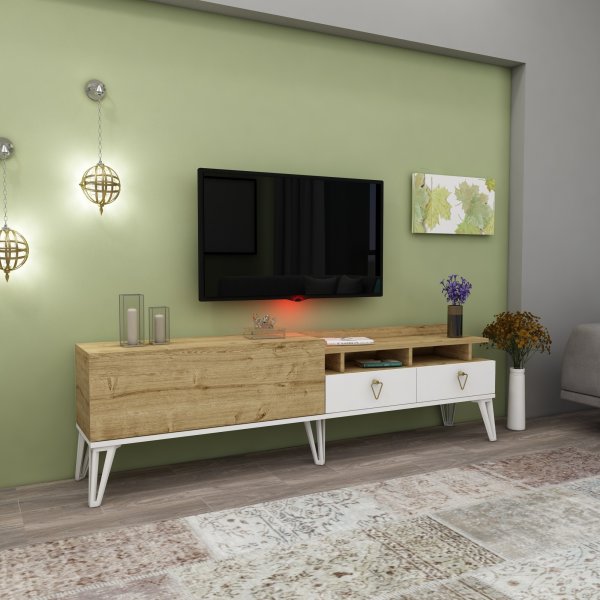 Royal mediapenkki - Valkoinen/tammi Royal mediapenkki - Valkoinen/tammi