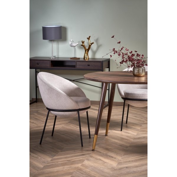 Phkinpuusta valmistettu ruokapyt, halkaisija 110 cm, kultaiset yksityiskohdat