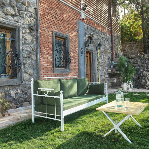 Hampus 3-istuttava ulkosohva - Valkoinen/vihreä + Huonekalujen puhdistus Hampus 3-istuttava ulkosohva - Valkoinen/vihreä + Huonekalujen puhdistus