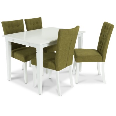 Sandhamn ruokailuryhmä 120 cm pöytä ja 4 Crocket-tuolia vihreää kangasta