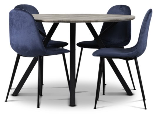 Smokey ruokailuryhmä, pyöreä ruokapöytä + 4kpl Carisma-samettituolia - Sininen + 4.00 x Tuolin tyyny Smokey ruokailuryhmä, pyöreä ruokapöytä + 4kpl Carisma-samettituolia - Sininen + 4.00 x Tuolin tyyny