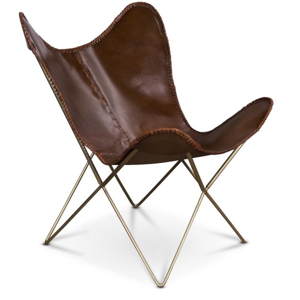 Lepakkomainen Trendens-nojatuoli - Ruskea nahka / messinki Lepakkomainen Trendens-nojatuoli - Ruskea nahka / messinki