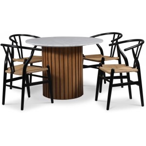 Sumo-ruokailuryhm 105 cm sis. 4 Brandon mustaa ruokapydn tuolia - ljytty tammi / vaalea marmori