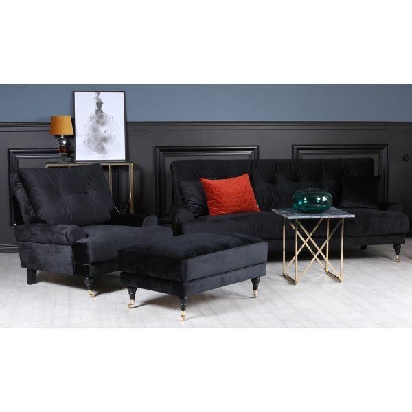 Adena 3-istuttava sohva - Musta sametti