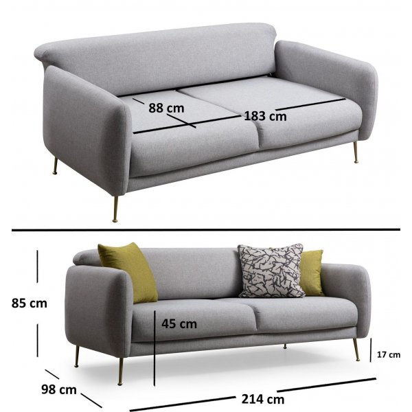Sevilla 3-istuttava vuodesohva - harmaa Sevilla 3-istuttava vuodesohva - harmaa