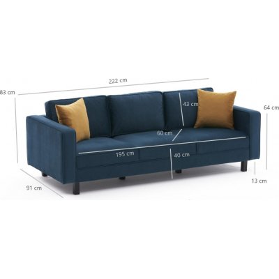 Kale 3-istuttava sohva - Blue velvet