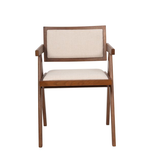 Dana-ruokapöytä Ø105 cm pähkinäpuuta ja 4 Sara-nojatuolia pähkinäpuuta ja pellavaa Dana-ruokapöytä Ø105 cm pähkinäpuuta ja 4 Sara-nojatuolia pähkinäpuuta ja pellavaa