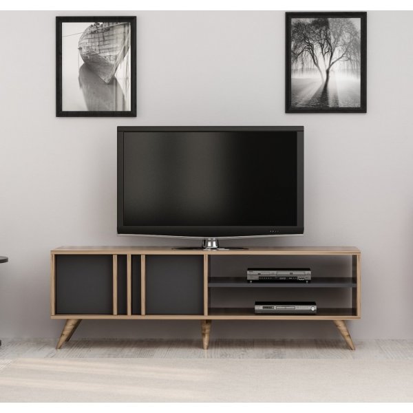 Rilla mediapenkki 150 cm - Antrasiitti/tammi