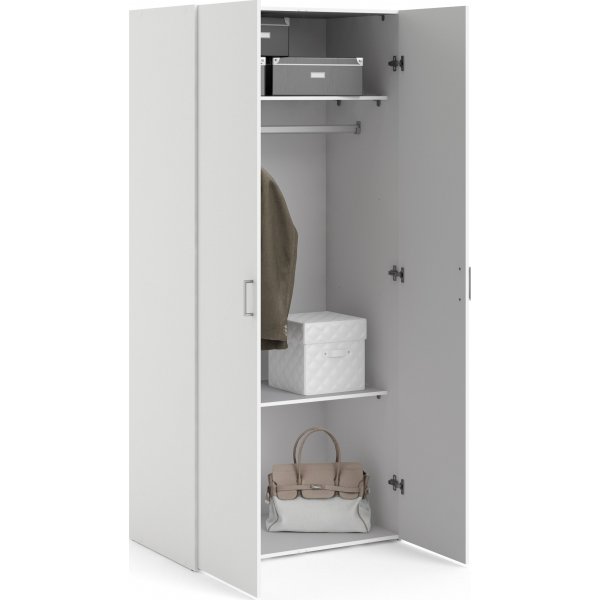 Tilava vaatekaappi 2 ovella - valkoinen Tilava vaatekaappi 2 ovella - valkoinen