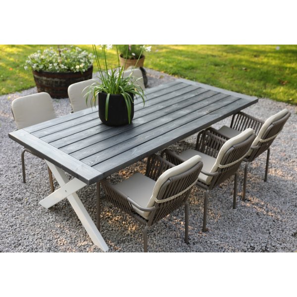 Oxford-ruokapöytä 220 cm - Valkoinen/harmaa + Huonekalujen tahranpoistoaine Oxford-ruokapöytä 220 cm - Valkoinen/harmaa + Huonekalujen tahranpoistoaine