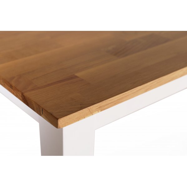 Dalsland-ruokailuryhmä: Ruokapöytä tammi/valkoinen ja 6 harmaata ruokotuolia Dalsland-ruokailuryhmä: Ruokapöytä tammi/valkoinen ja 6 harmaata ruokotuolia