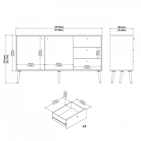 Senkki Bodo | 2 ovea ja 3 laatikkoa | Valkoinen