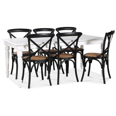 Paris-ruokailuryhmä 180 cm valkoinen pöytä + 6 kpl mustaa Gaston-ruokatuolia