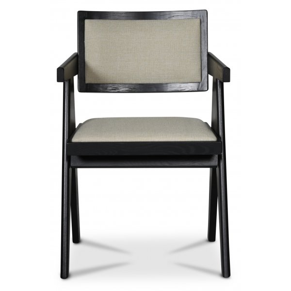 Sara-nojatuoli mustaksi petsattua tammi- ja pellavaverhoilua Sara-nojatuoli mustaksi petsattua tammi- ja pellavaverhoilua