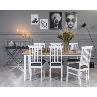 Fr ruokailuryhm: Pyt 180 cm sislten 6 Ms-tuolia - Valkoinen/tamme