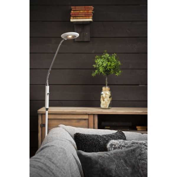 Moto-lattiavalaisin - Valkoinen/kromi Moto-lattiavalaisin - Valkoinen/kromi