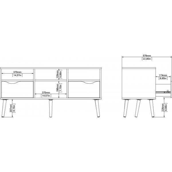 Oslon mediapenkki, jossa 2 laatikkoa ja 4 avointa lokeroa - Valkoinen/tammi Oslon mediapenkki, jossa 2 laatikkoa ja 4 avointa lokeroa - Valkoinen/tammi