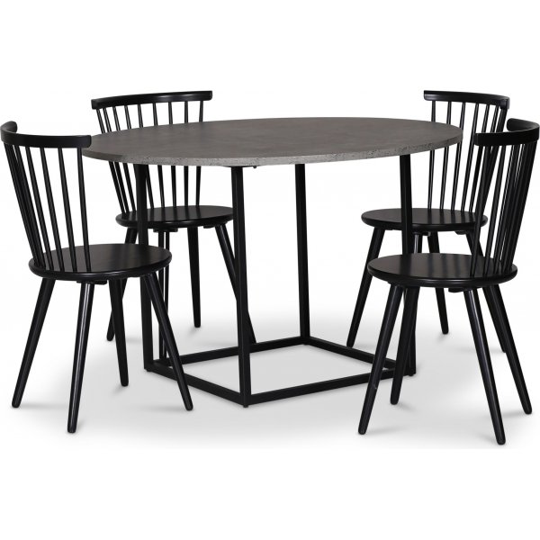 Sintorp ruokailuryhmä, pyöreä ruokapöytä Ø115 cm sis. 4 keppituolia Castor - Betoni (laminaatti) + 3.00 x Huonekalujen jalat Sintorp ruokailuryhmä, pyöreä ruokapöytä Ø115 cm sis. 4 keppituolia Castor - Betoni (laminaatti) + 3.00 x Huonekalujen jalat