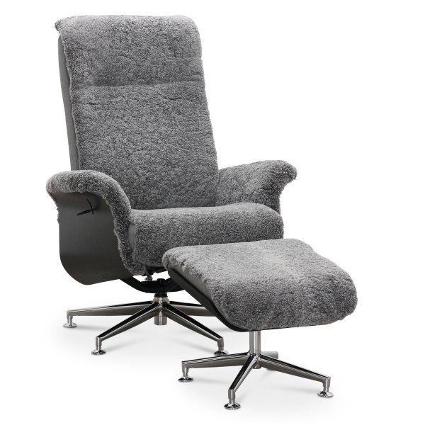 Nojatuoli jalkarahilla, aitoa lampaannahkaa, musta/grafiitinharmaa - Ulla Nojatuoli jalkarahilla, aitoa lampaannahkaa, musta/grafiitinharmaa - Ulla