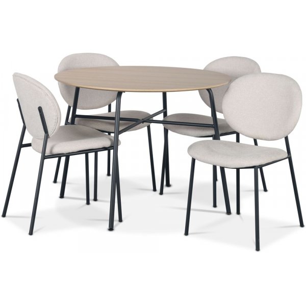 Tofta ruokailuryhmä Ø100 cm pöytä vaaleaa puuta + 4 Tofta beigeä tuolia Tofta ruokailuryhmä Ø100 cm pöytä vaaleaa puuta + 4 Tofta beigeä tuolia
